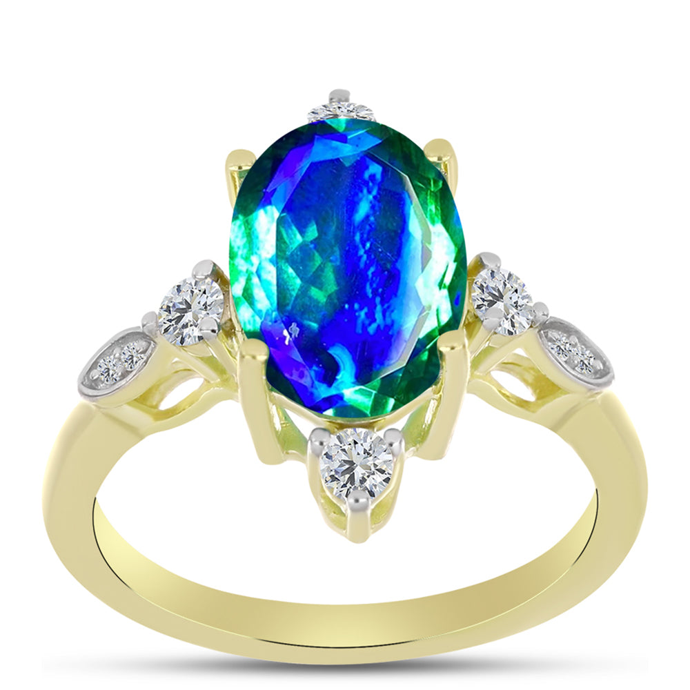 Anillo de Plata Bañada en Oro con Cuarzo Pavo Real y Topacio Blanco 3 