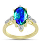 Anillo de Plata Bañada en Oro con Cuarzo Pavo Real y Topacio Blanco