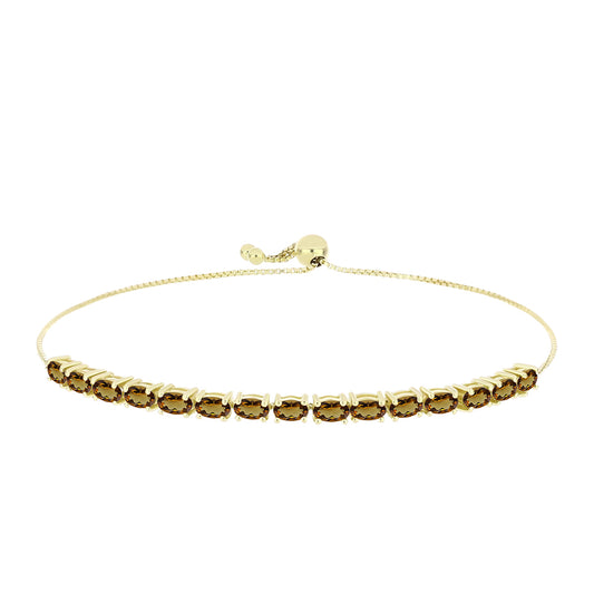 Pulsera de Plata Bañada en Oro con Cuarzo Coñac