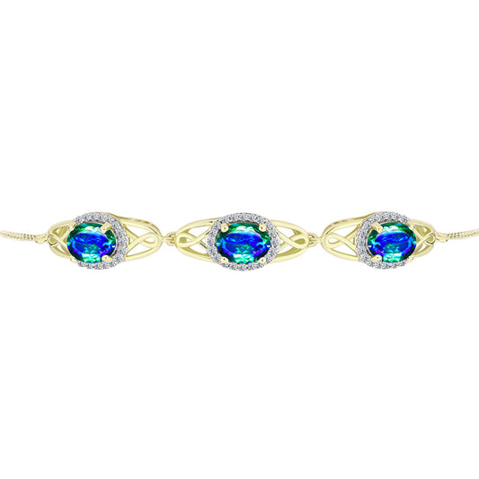 Pulsera de Plata Bañada en Oro con Cuarzo Pavo Real y Topacio Blanco