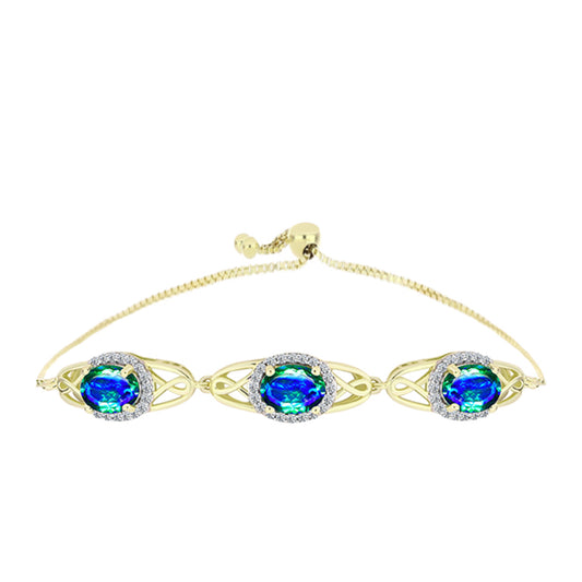 Pulsera de Plata Bañada en Oro con Cuarzo Pavo Real y Topacio Blanco