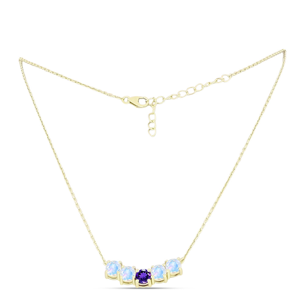 Collar de Plata Bañada en Oro con Piedra Lunar Arco Iris y Amatista de Marruecos 1 