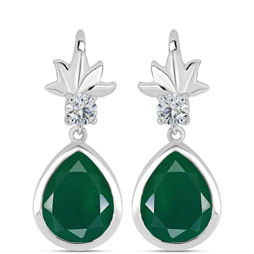Pendientes de Plata con Calcedonia Verde y Topacio Blanco 1 