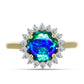 Anillo de Plata Bañada en Oro con Cuarzo Pavo Real y Topacio Blanco
