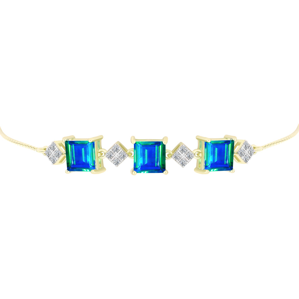 Pulsera de Plata Bañada en Oro con Cuarzo Pavo Real y Topacio Blanco 2 