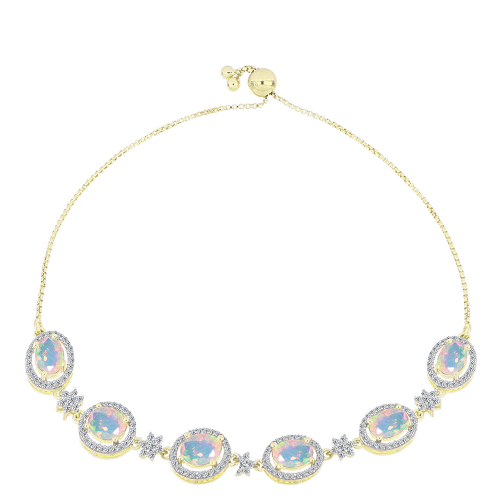 Pulsera de Plata Bañada en Oro con Ópalo Welo y Topacio Blanco 1 
