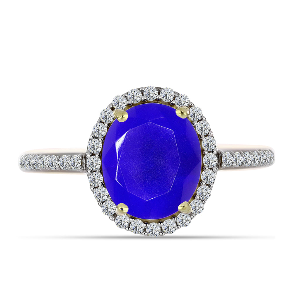 Anillo de Plata Bañada en Oro con Ágata azul y Topacio Blanco 1 
