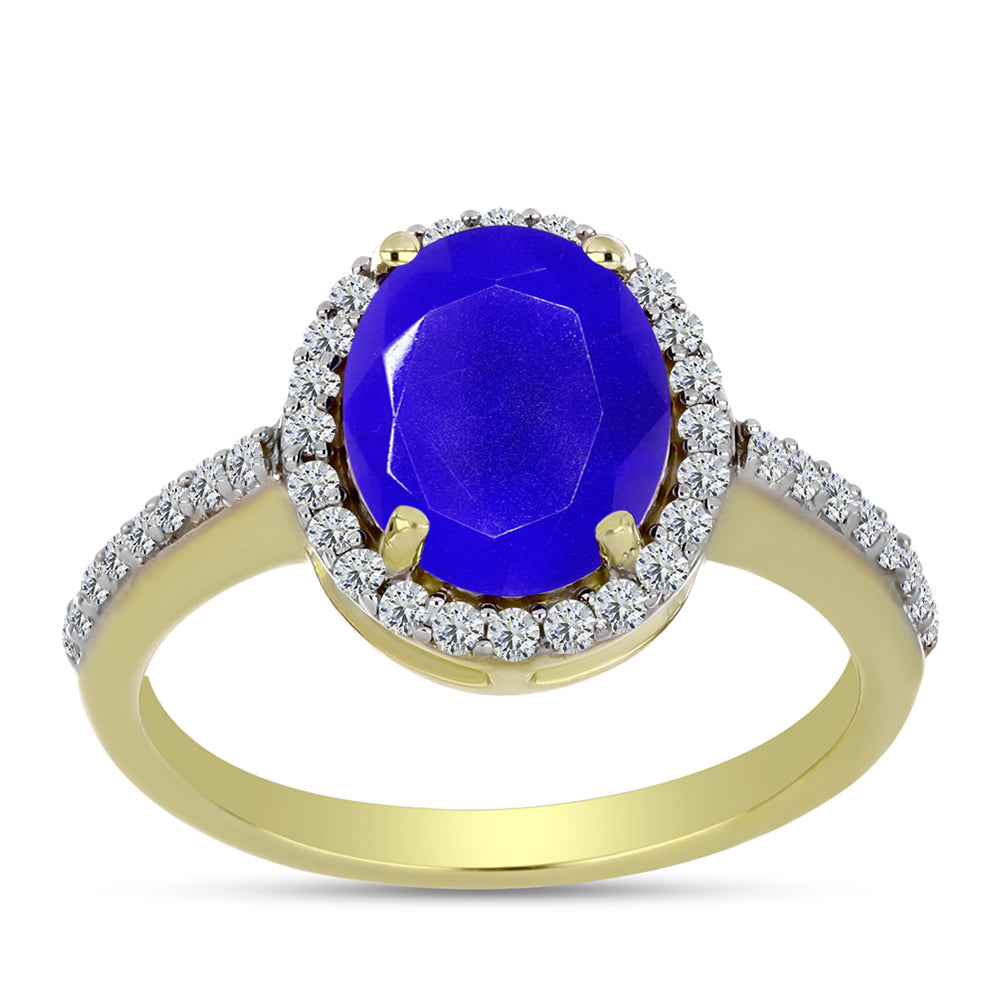 Anillo de Plata Bañada en Oro con Ágata azul y Topacio Blanco
