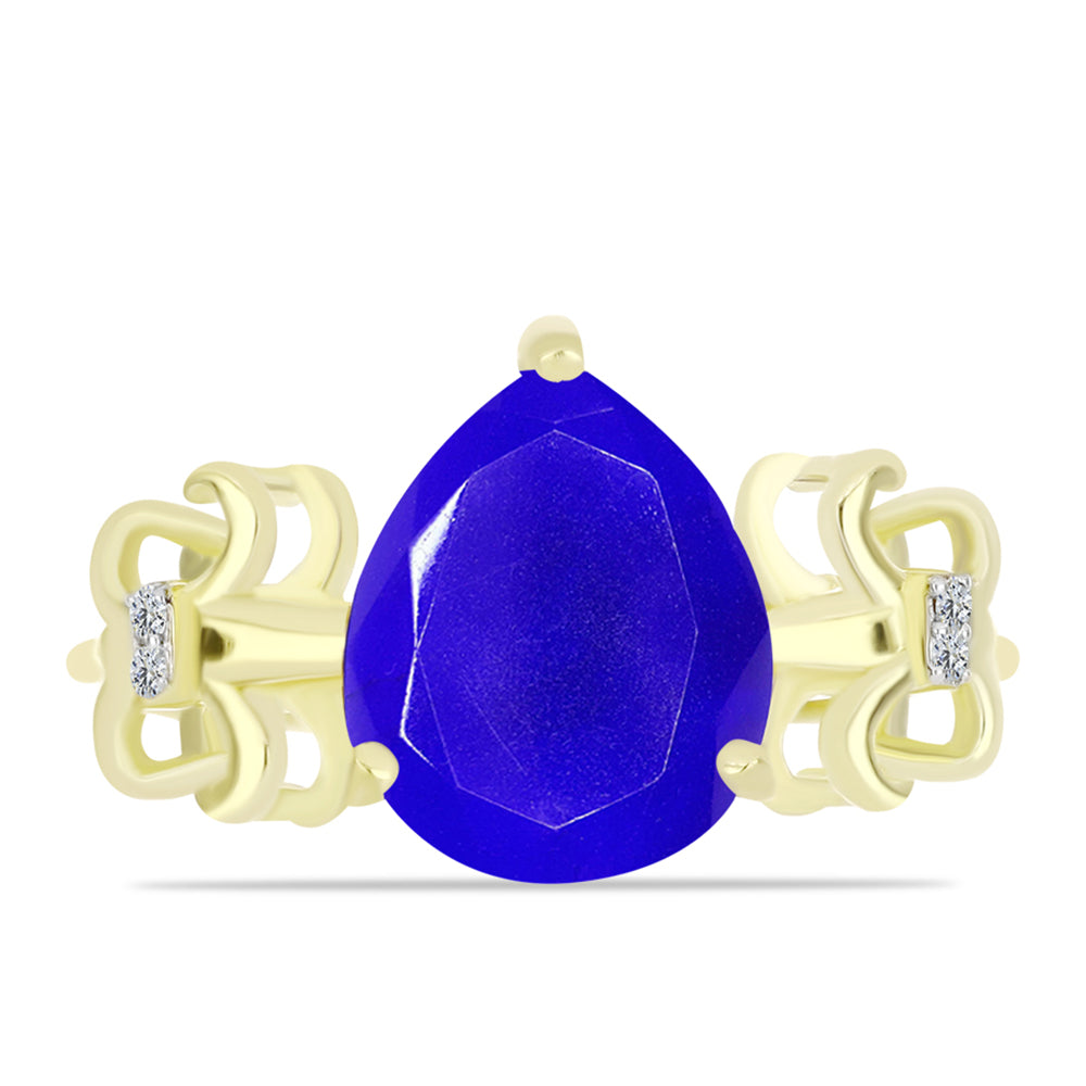 Anillo de Plata Bañada en Oro con Ágata azul y Topacio Blanco 1 