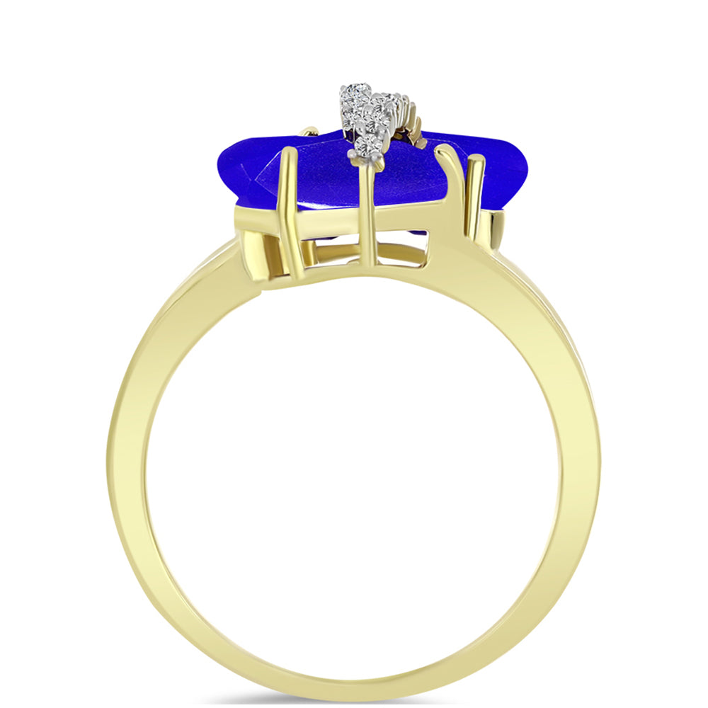 Anillo de Plata Bañada en Oro con Ágata azul y Topacio Blanco 2 
