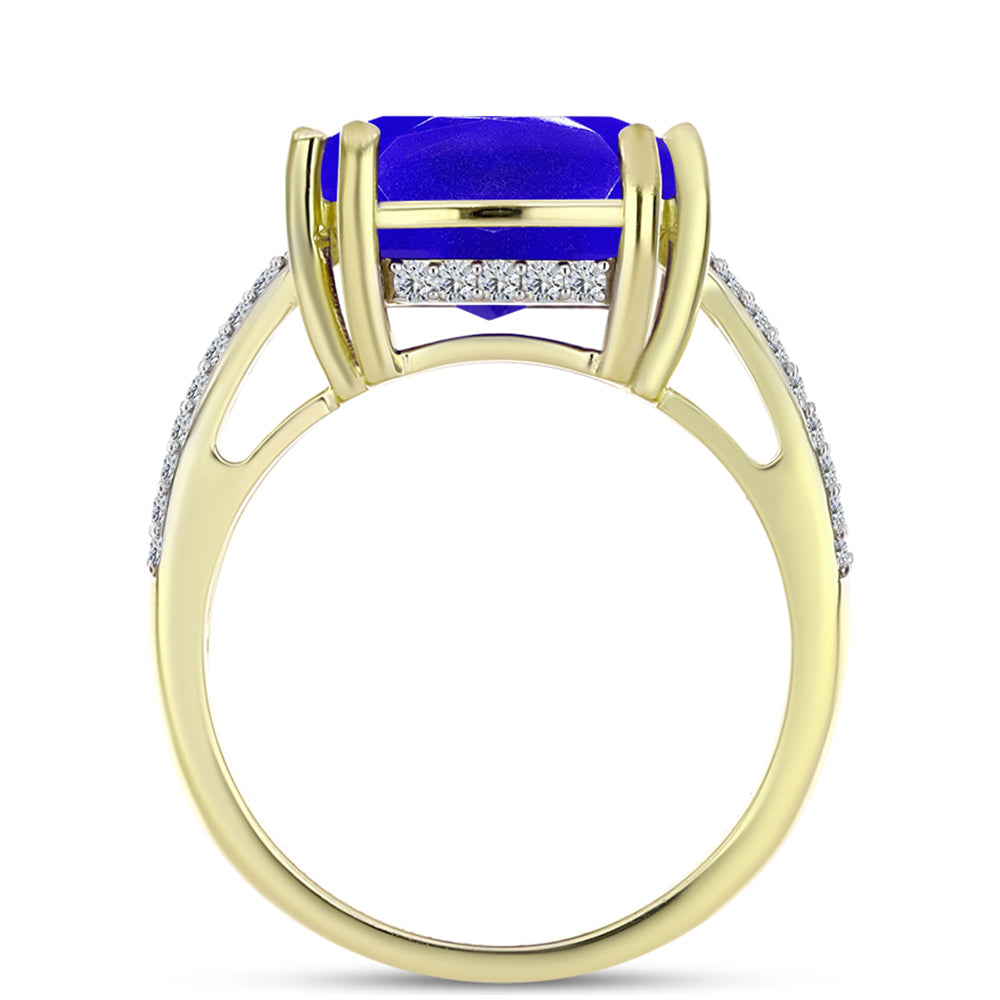Anillo de Plata Bañada en Oro con Ágata azul y Topacio Blanco 2 