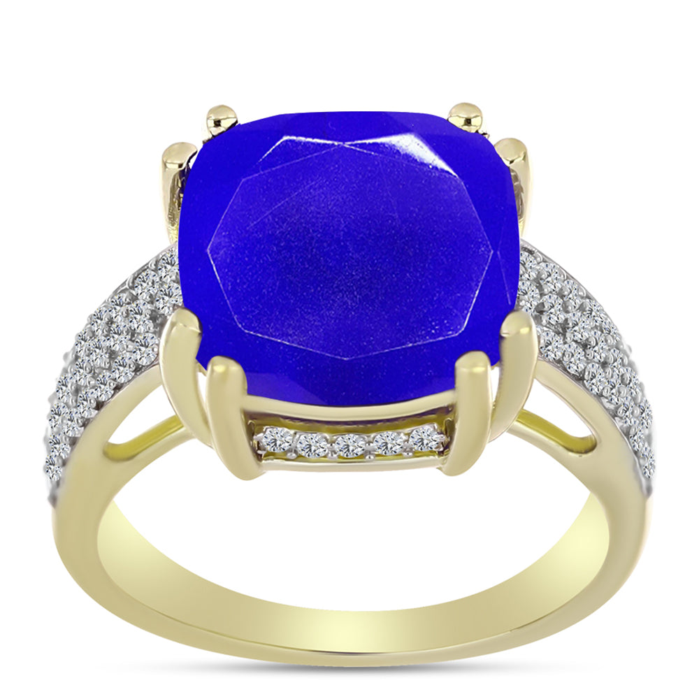 Anillo de Plata Bañada en Oro con Ágata azul y Topacio Blanco 3 
