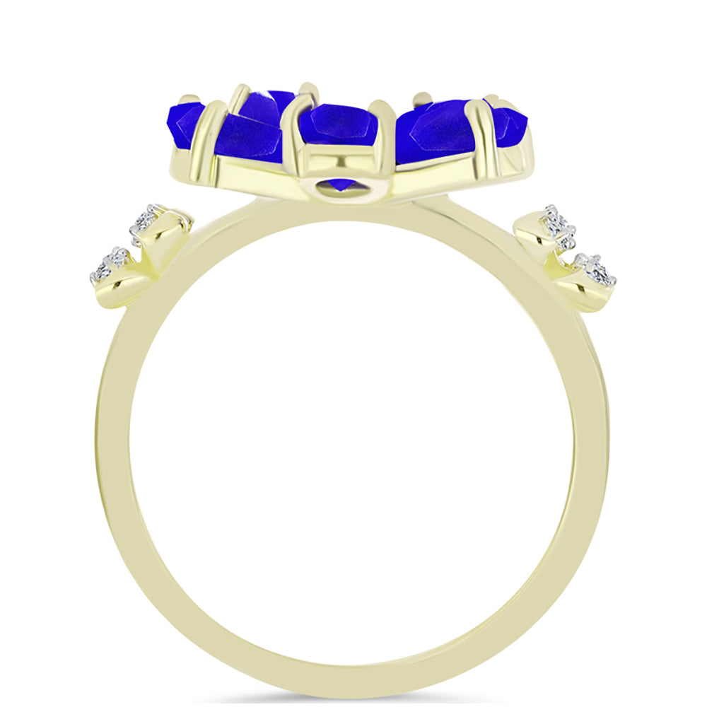 Anillo de Plata Bañada en Oro con Ágata azul y Topacio Blanco 2 