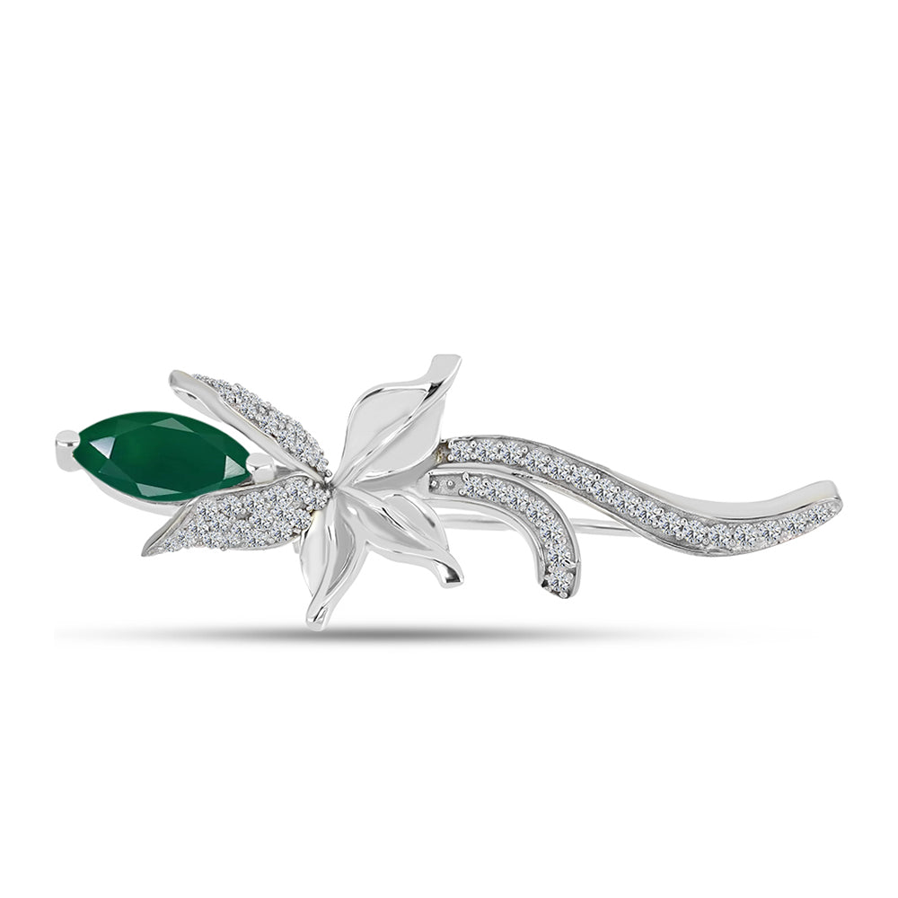 Broche de Plata con Calcedonia Verde y Topacio Blanco 1 