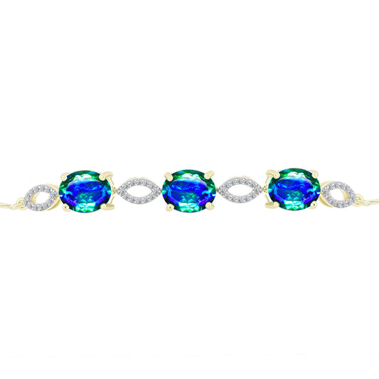 Pulsera de Plata Bañada en Oro con Cuarzo Pavo Real y Topacio Blanco