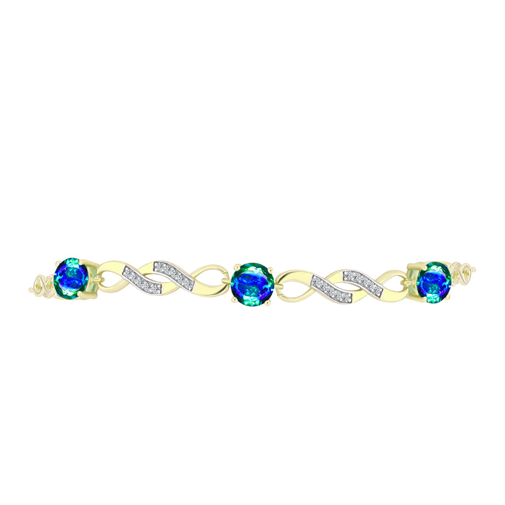 Pulsera de Plata Bañada en Oro con Cuarzo Pavo Real y Topacio Blanco