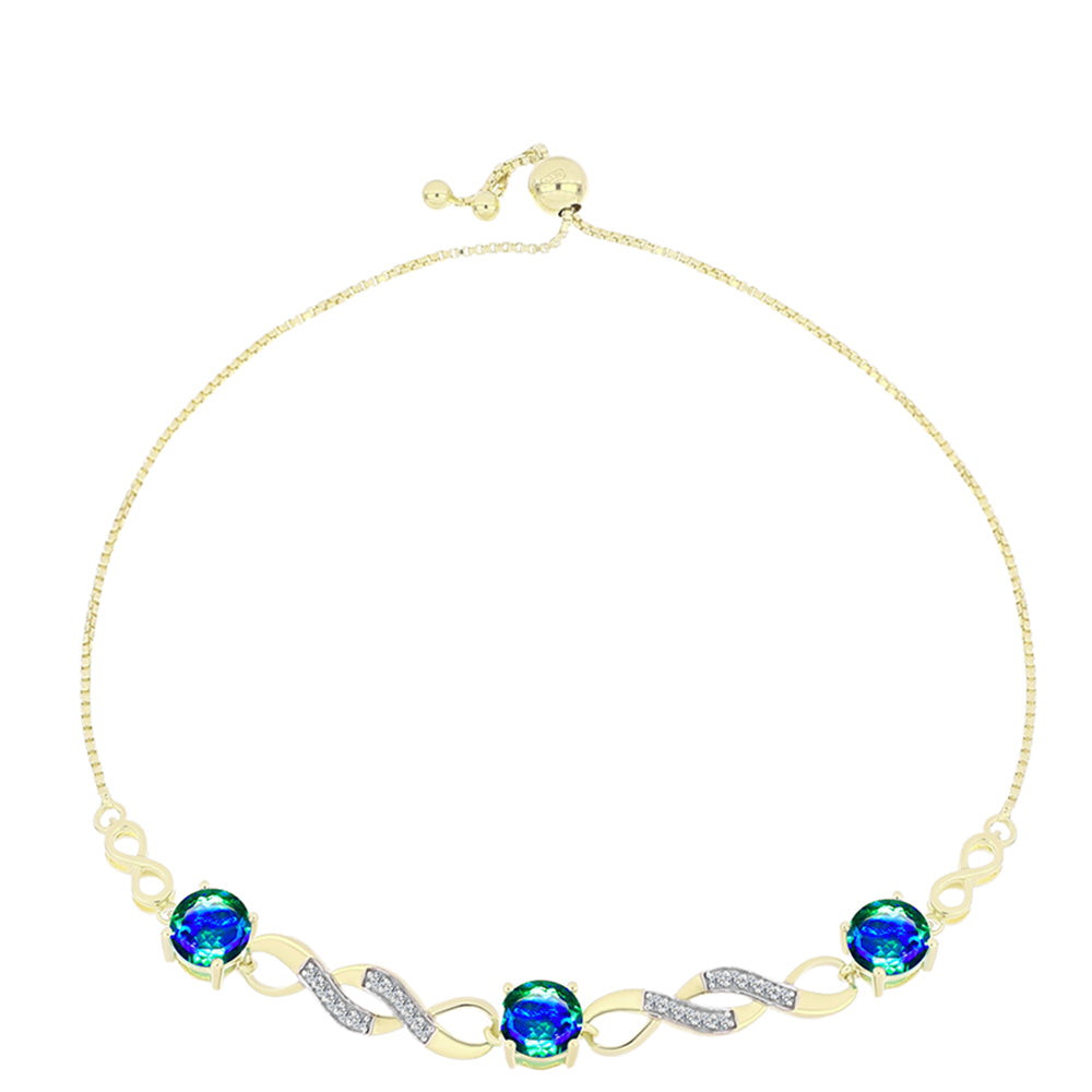Pulsera de Plata Bañada en Oro con Cuarzo Pavo Real y Topacio Blanco