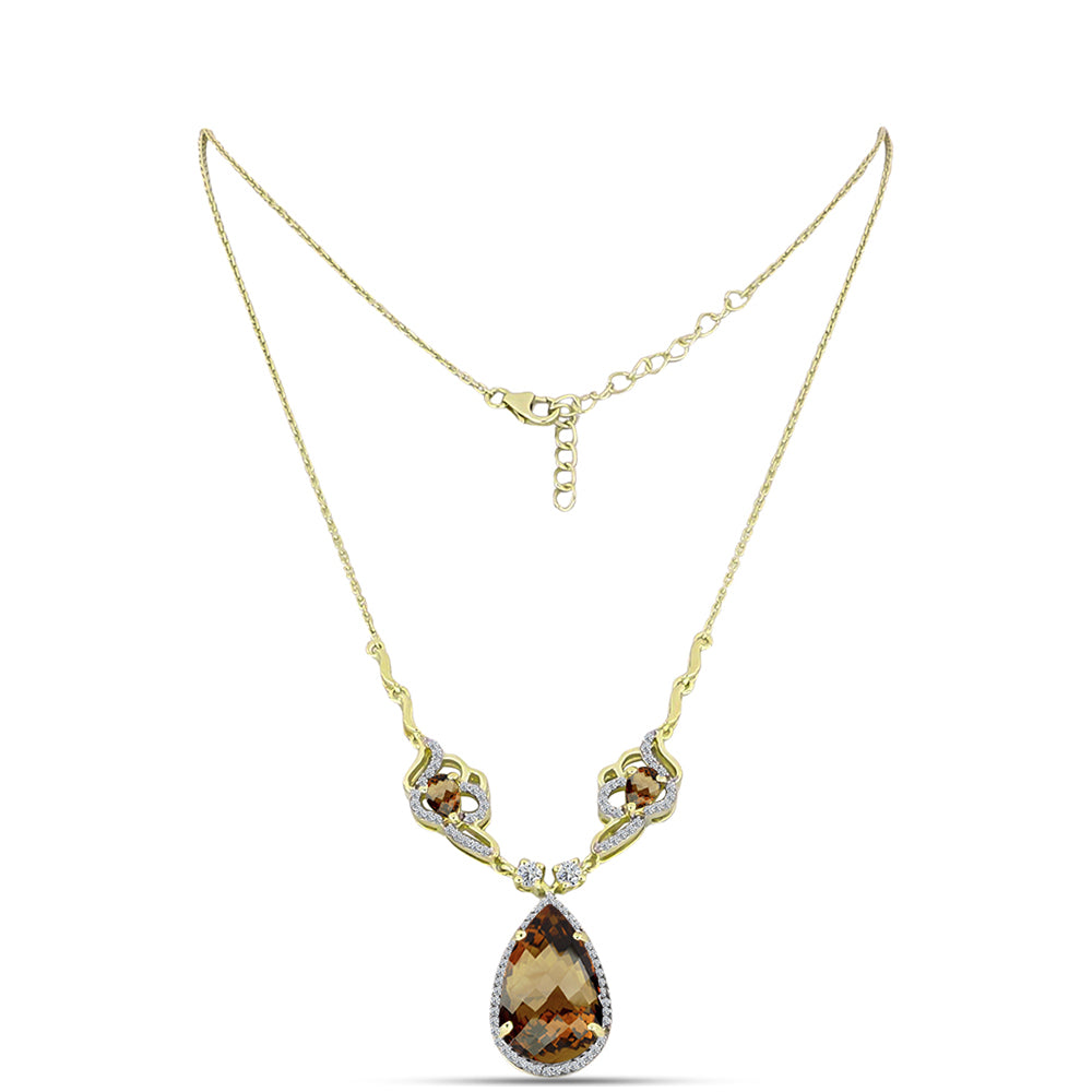 Collar de Plata Bañada en Oro con Cuarzo Coñac y Topacio Blanco 1 