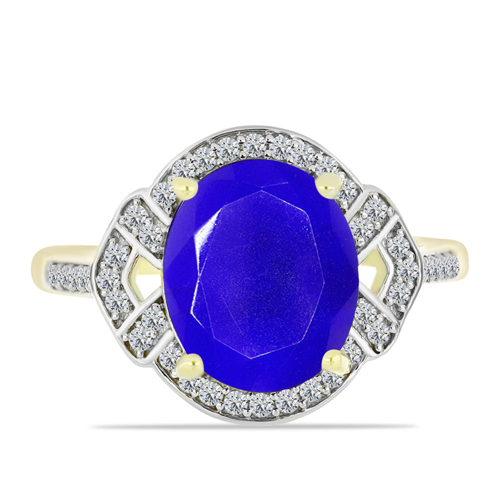 Anillo de Plata Bañada en Oro con Ágata azul y Topacio Blanco 1 