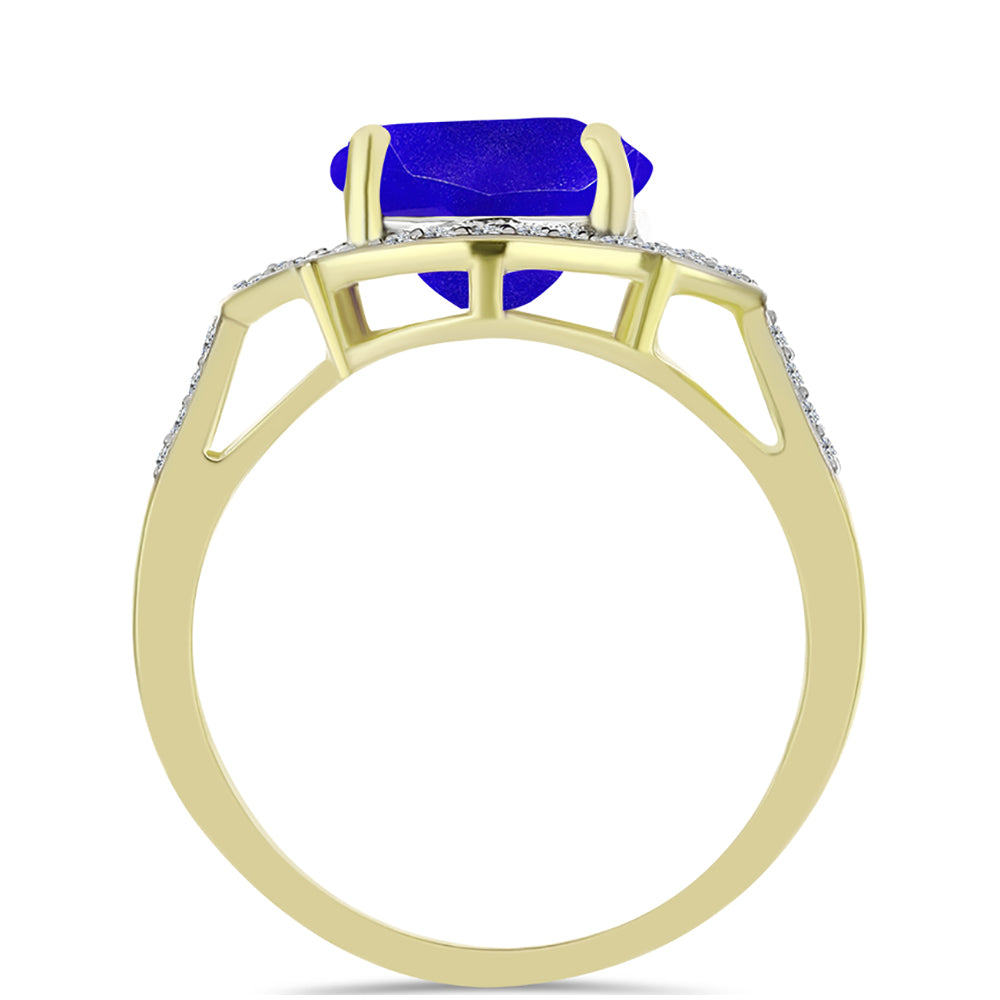 Anillo de Plata Bañada en Oro con Ágata azul y Topacio Blanco 2 