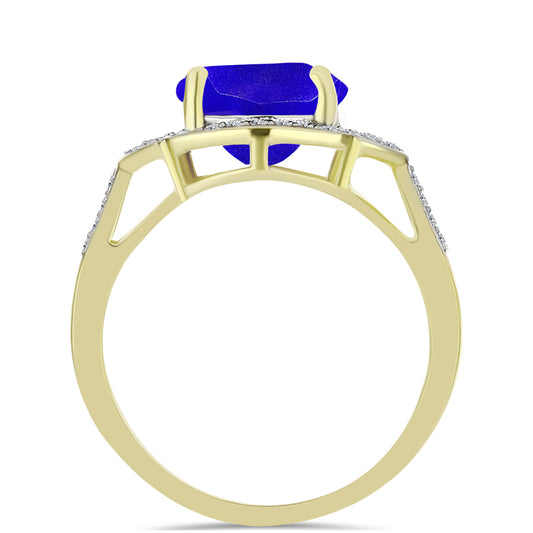 Anillo de Plata Bañada en Oro con Ágata azul y Topacio Blanco