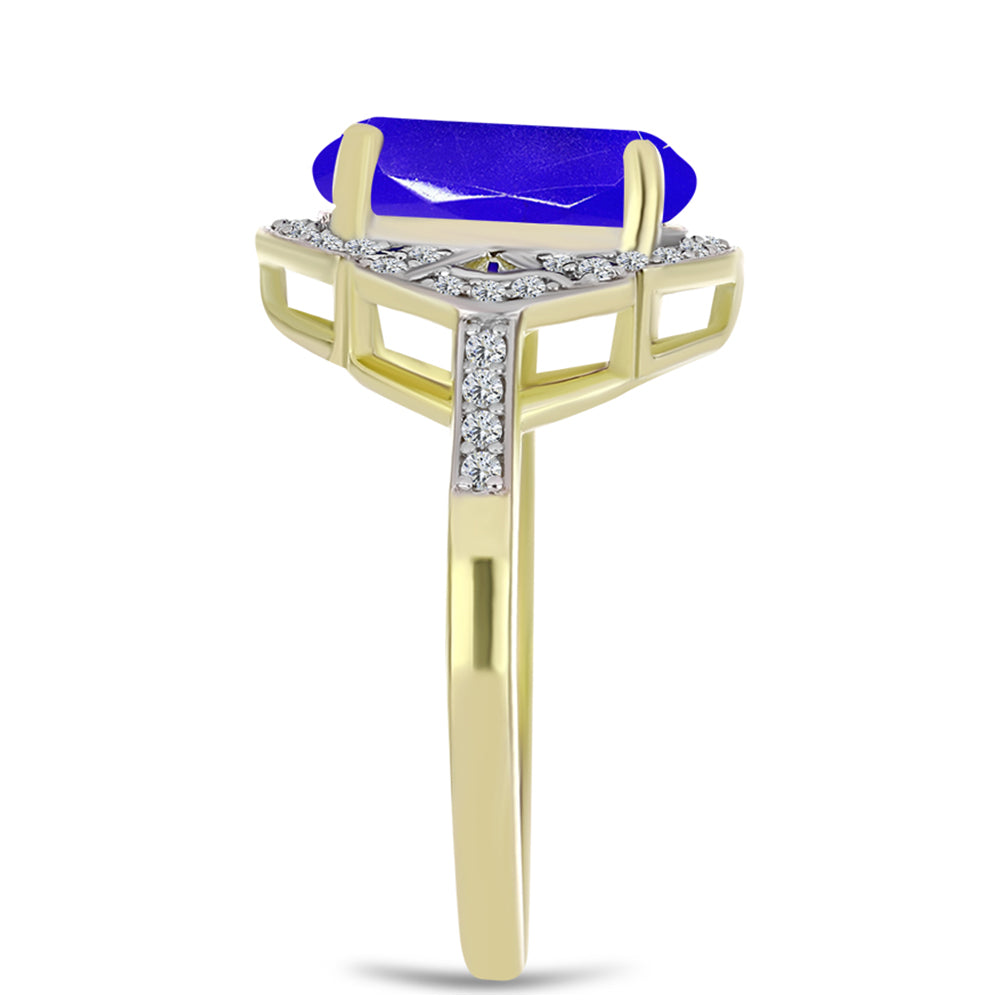 Anillo de Plata Bañada en Oro con Ágata azul y Topacio Blanco 4 