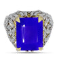 Anillo de Plata Bañada en Oro con Ágata azul y Topacio Blanco