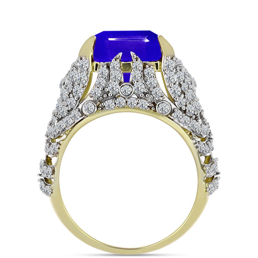 Anillo de Plata Bañada en Oro con Ágata azul y Topacio Blanco