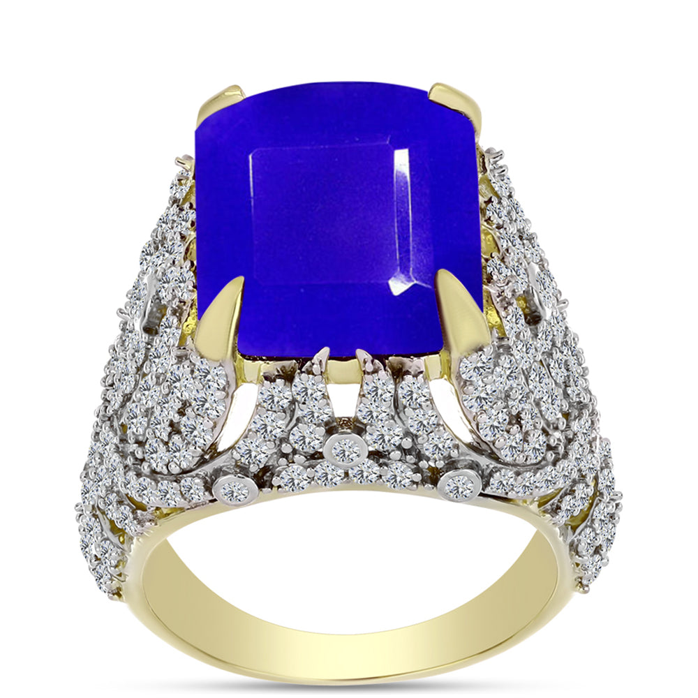 Anillo de Plata Bañada en Oro con Ágata azul y Topacio Blanco 3 