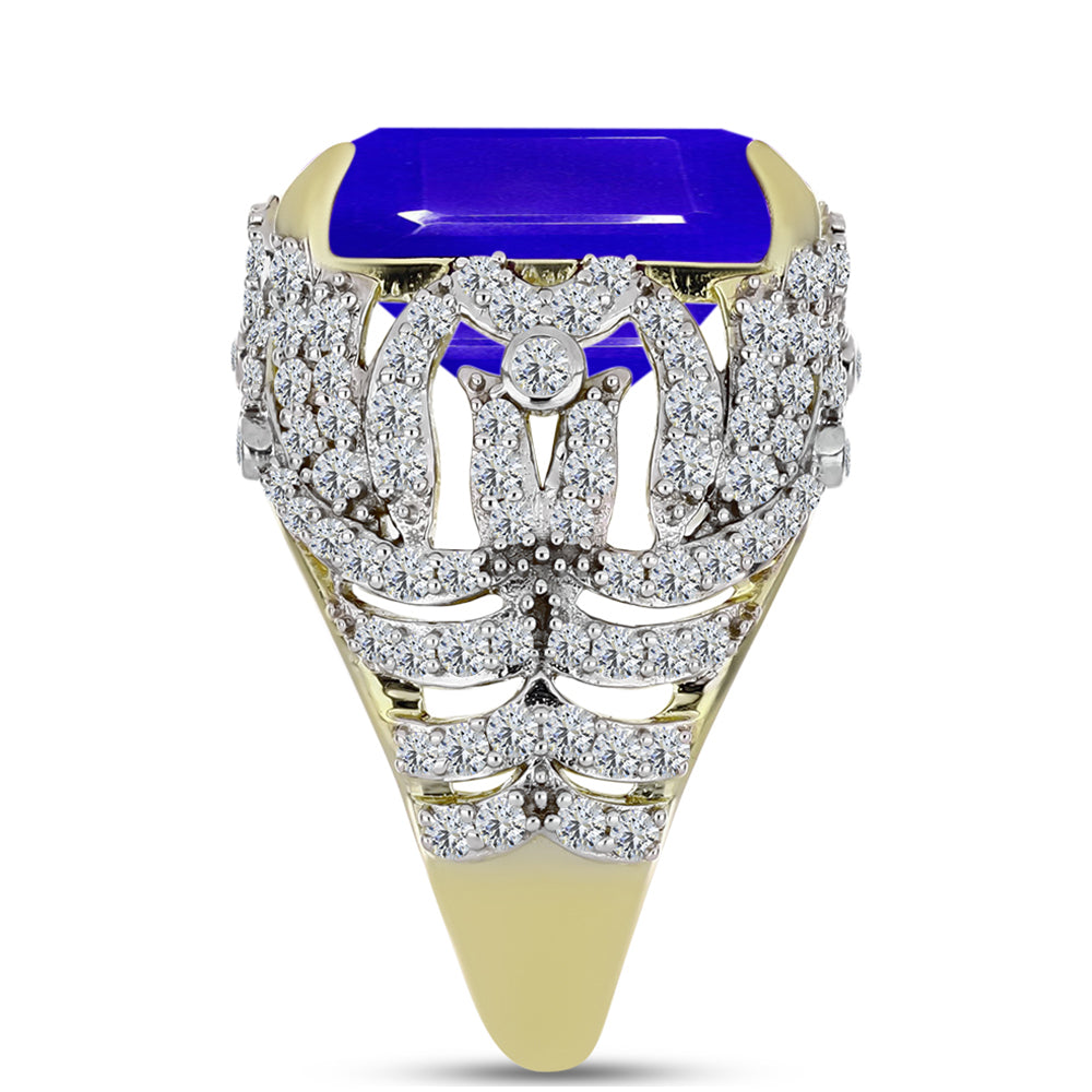 Anillo de Plata Bañada en Oro con Ágata azul y Topacio Blanco 4 