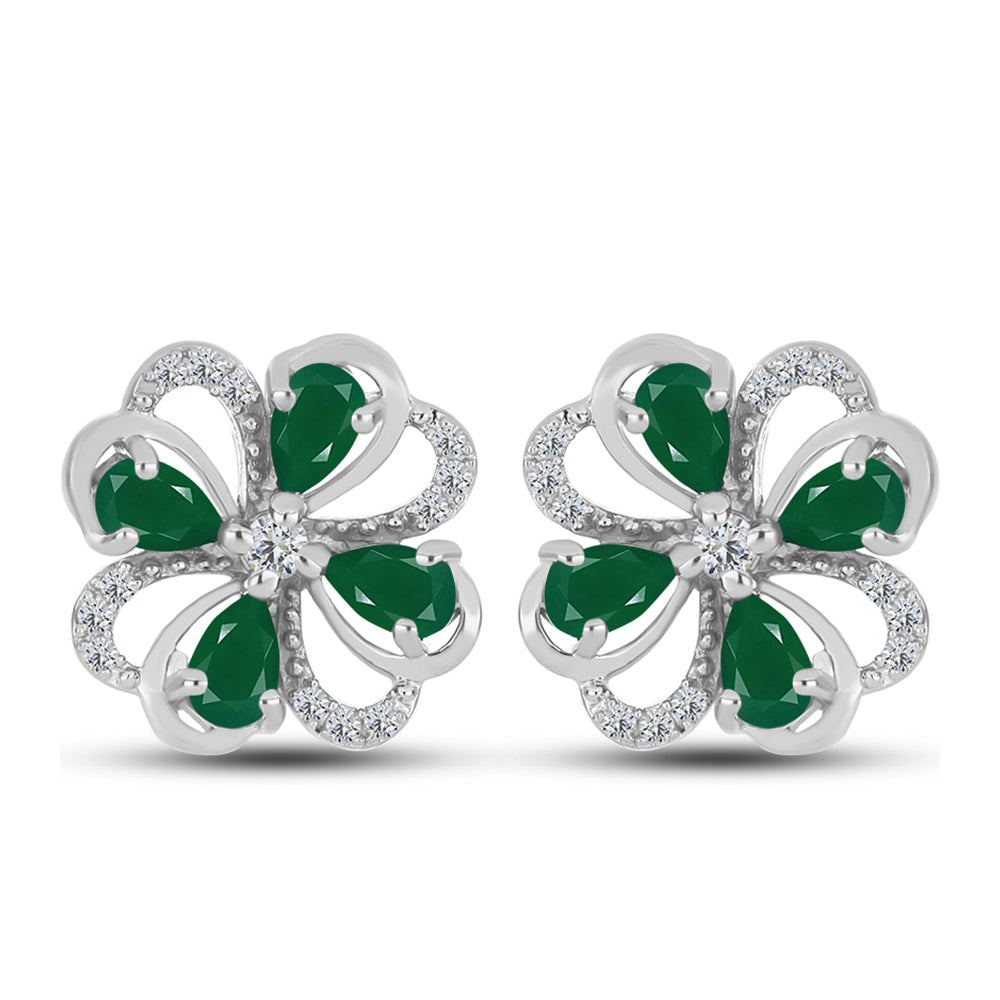 Pendientes de Plata con Calcedonia Verde y Topacio Blanco 1 