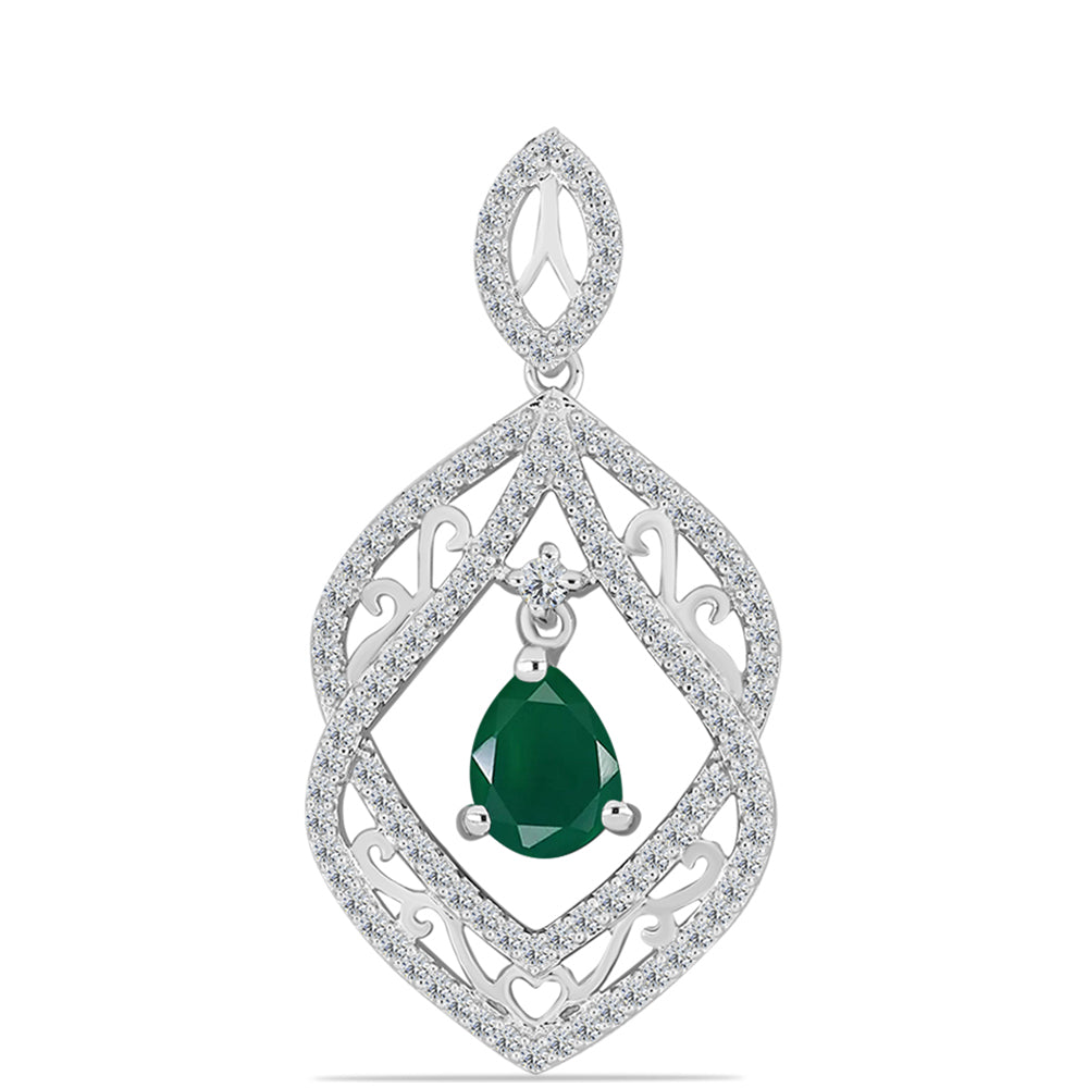 Colgante de Plata con Calcedonia Verde y Topacio Blanco