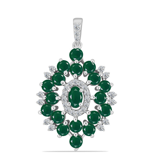 Colgante de Plata con Calcedonia Verde y Topacio Blanco