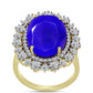Anillo de Plata Bañada en Oro con Ágata azul y Topacio Blanco