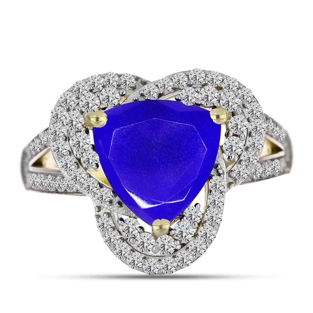 Anillo de Plata Bañada en Oro con Ágata azul y Topacio Blanco 1 