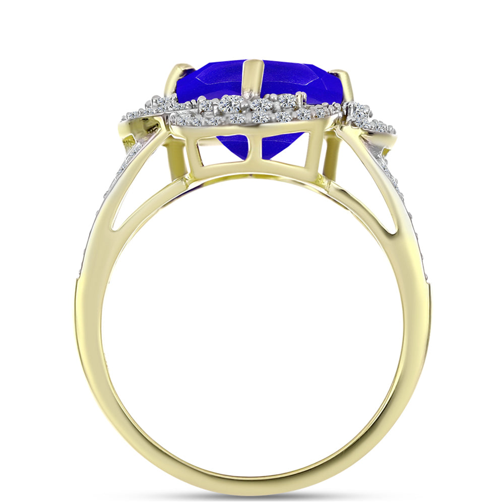 Anillo de Plata Bañada en Oro con Ágata azul y Topacio Blanco 2 