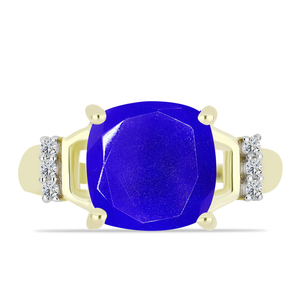 Anillo de Plata Bañada en Oro con Ágata azul y Topacio Blanco