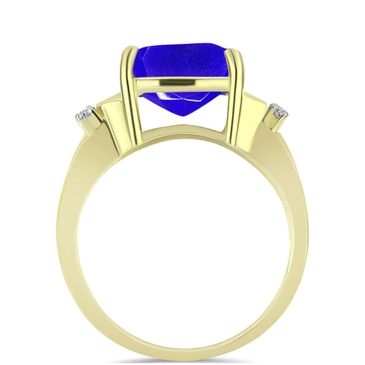 Anillo de Plata Bañada en Oro con Ágata azul y Topacio Blanco