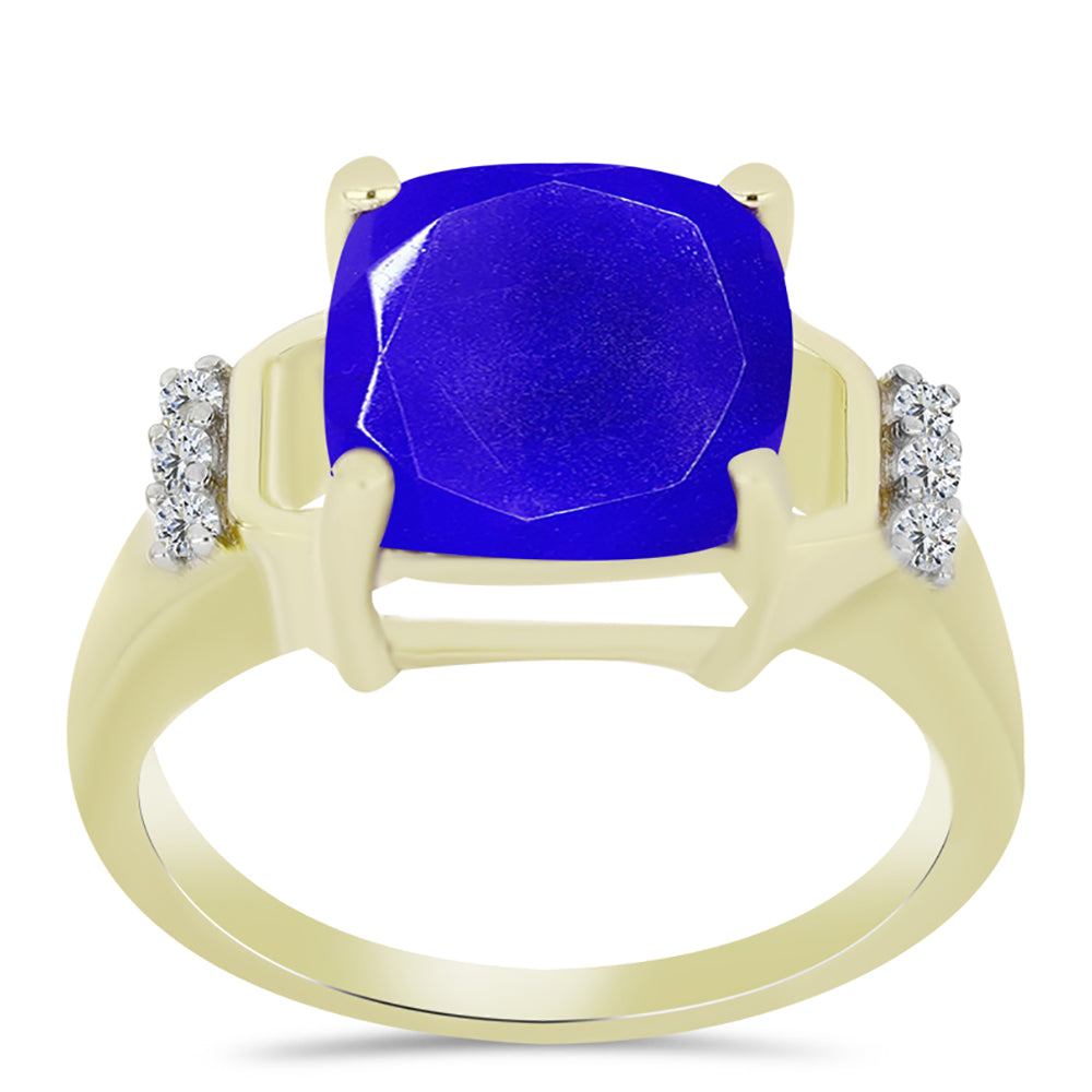 Anillo de Plata Bañada en Oro con Ágata azul y Topacio Blanco