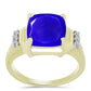 Anillo de Plata Bañada en Oro con Ágata azul y Topacio Blanco