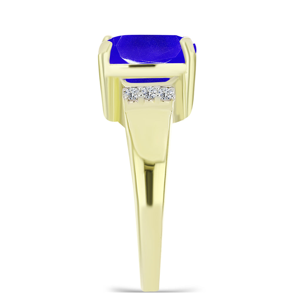 Anillo de Plata Bañada en Oro con Ágata azul y Topacio Blanco 4 