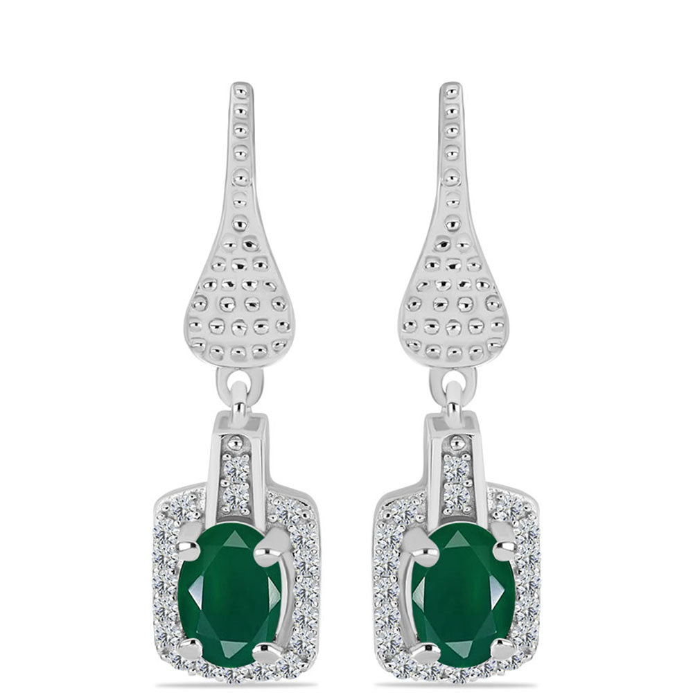 Pendientes de Plata con Calcedonia Verde y Topacio Blanco