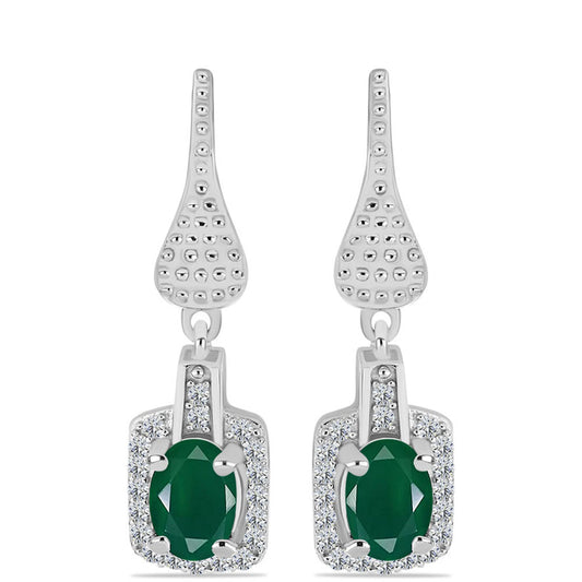 Pendientes de Plata con Calcedonia Verde y Topacio Blanco
