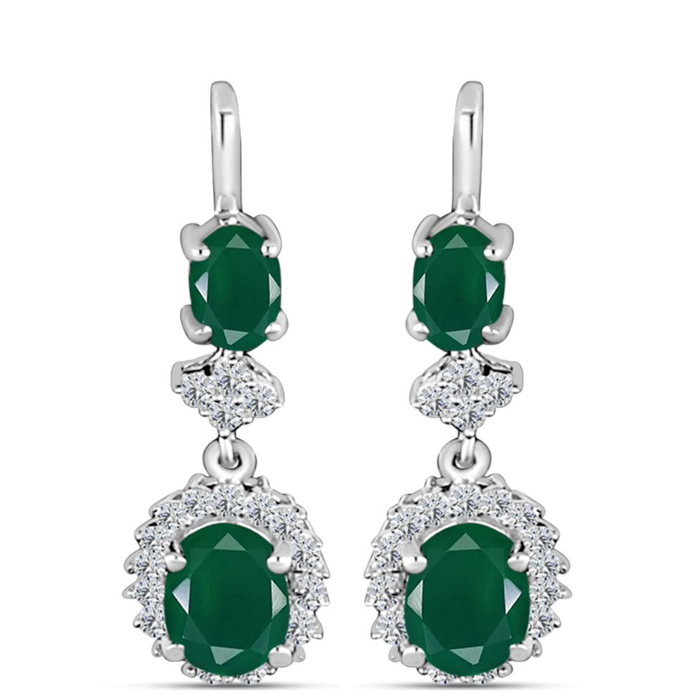 Pendientes de Plata con Calcedonia Verde y Topacio Blanco