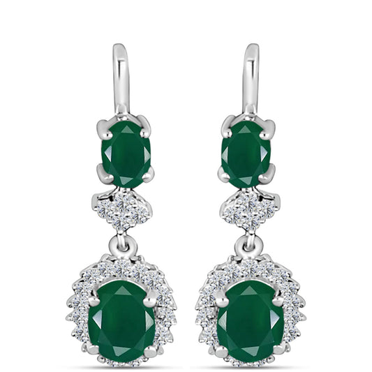 Pendientes de Plata con Calcedonia Verde y Topacio Blanco