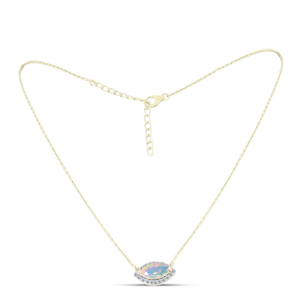 Collar de Plata Bañada en Oro con Ópalo Welo y Topacio Blanco