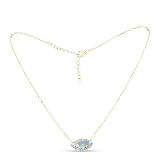 Collar de Plata Bañada en Oro con Ópalo Welo y Topacio Blanco
