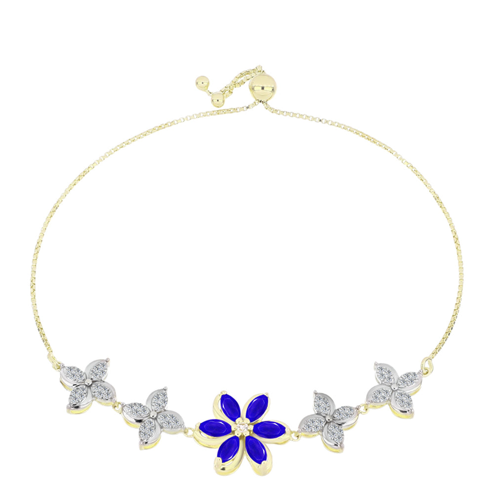 Pulsera de Plata Bañada en Oro con Ágata azul y Topacio Blanco 1 