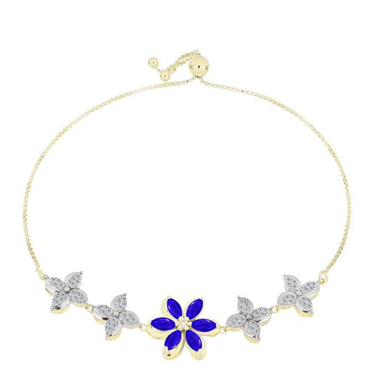 Pulsera de Plata Bañada en Oro con Ágata azul y Topacio Blanco
