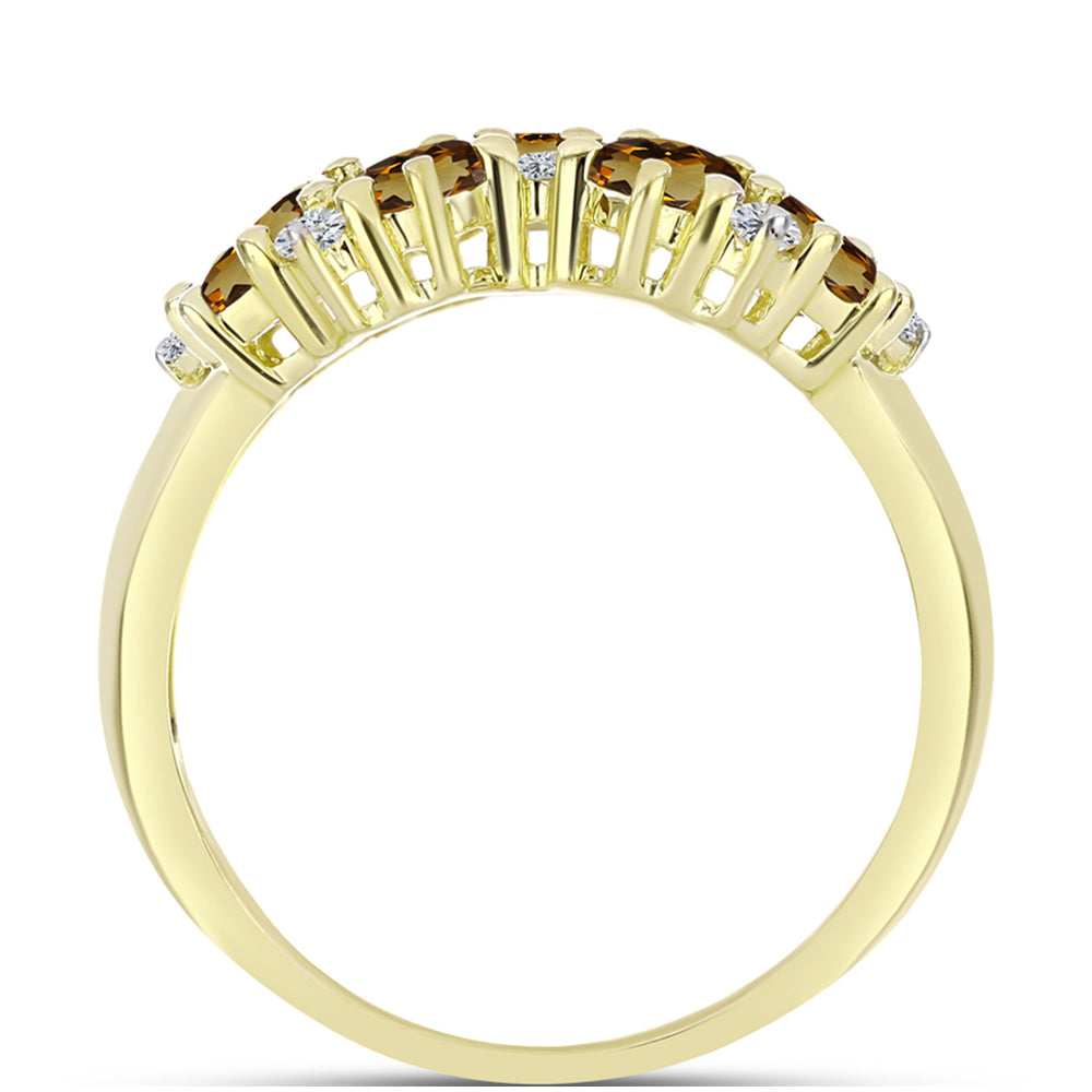 Anillo de Plata Bañada en Oro con Cuarzo Coñac y Topacio Blanco 2 